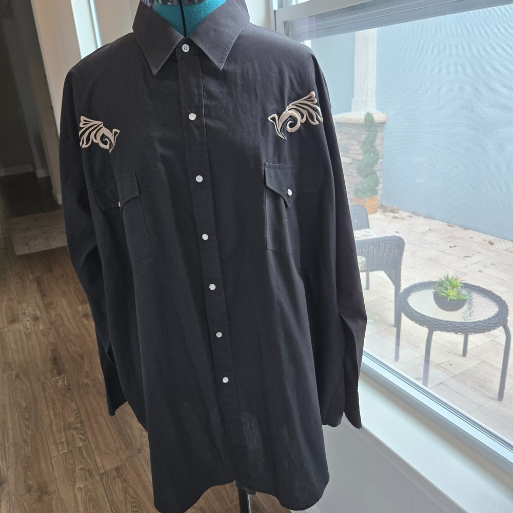 Ely Cattleman Western Shirt Mens 3XL Black Embroidered Pearl Snap Cowboy Rodeo